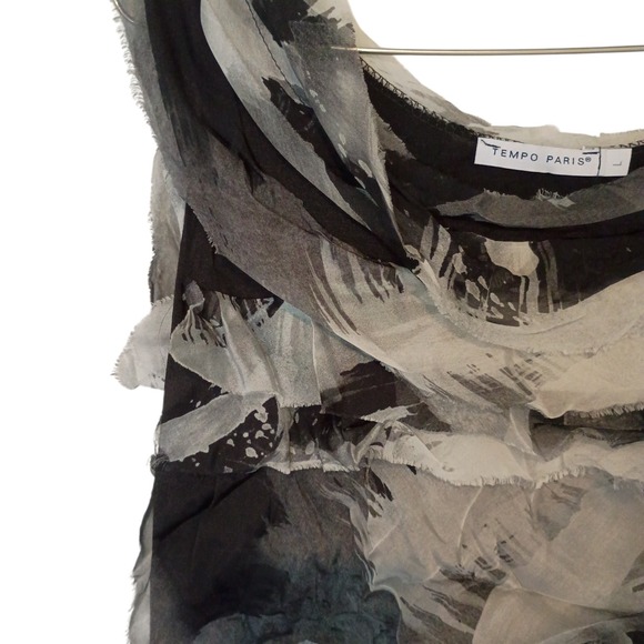 Tempo Paris Womens Asymmetric Abstract Ruffle Tank Top Black White Size L - Picture 6 of 11